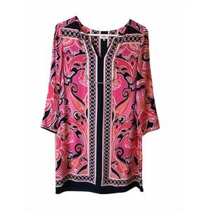 Women's Crown & Ivy Shades of Pink Printed Shift Dress Size 4 Pink, Ivory, Navy